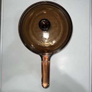 Vision Ware #6 Amber Waffle Bottom 7" Fry Pan Skillet Corning Ware Pyrex W/Lid‎